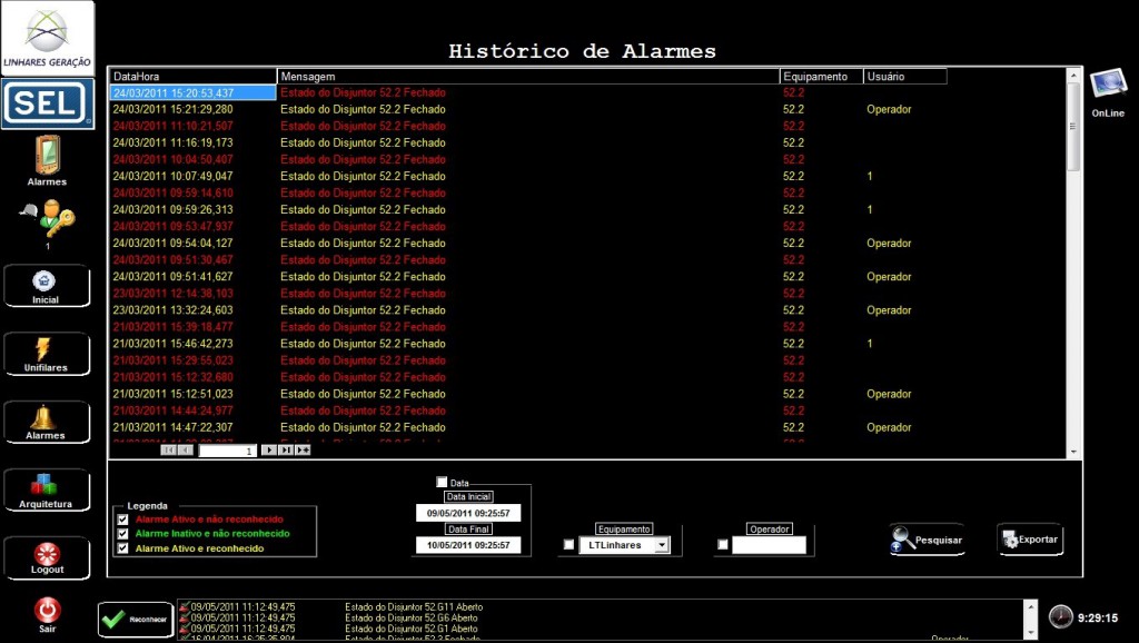 Figure 6. Alarm history