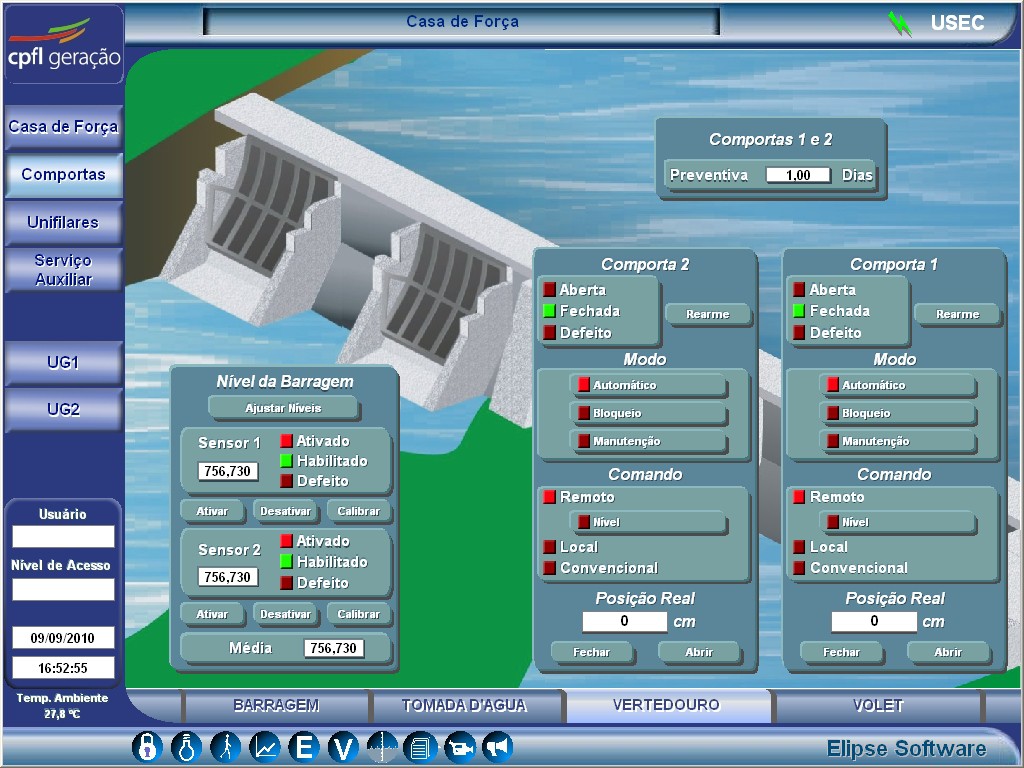 Figure 7. Screen displaying the floodgates through which the water is drained back to the river