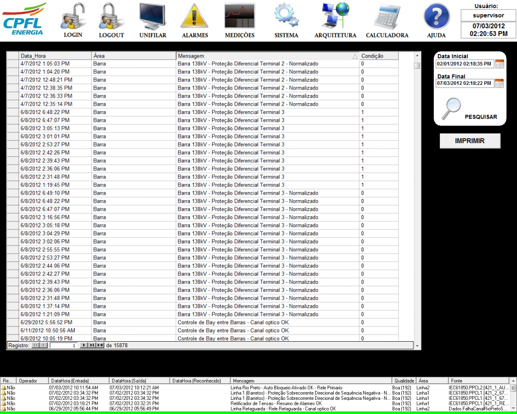 Figure 4. Screen displaying the occurrences noted on January 2 to March 7, 2012