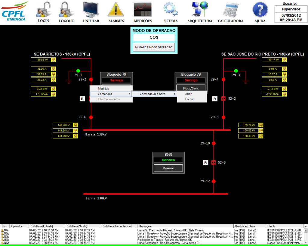 Figure 3. Screen illustrating the command windows control of one of the breakers on the substation's transmission line