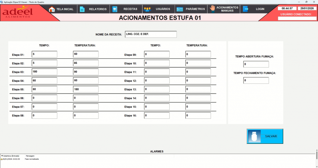 Configurações de Parâmetros da Receita